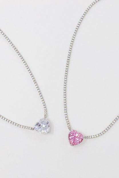 Firing Heart Sterling Silver Tennis Necklace