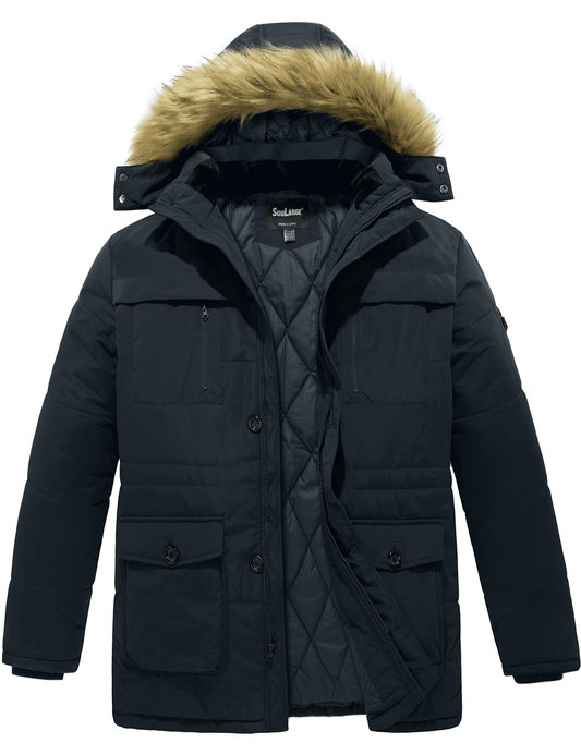 Men'S Big and Tall Winter Coat Warm Puffer Jacket Windproof Winter Jacket Navy 5X