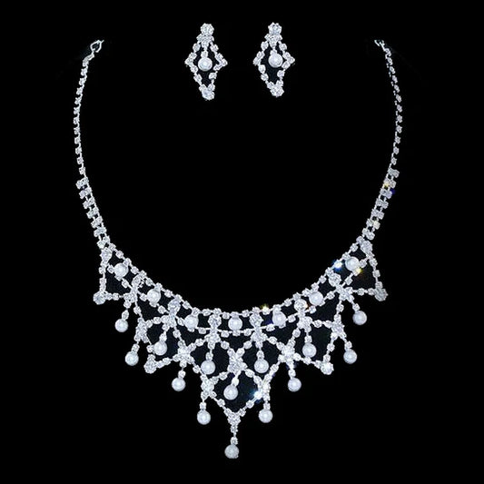 Elegant Bridal Wedding Jewelry Set with Crystal Rhinestones and Pearls