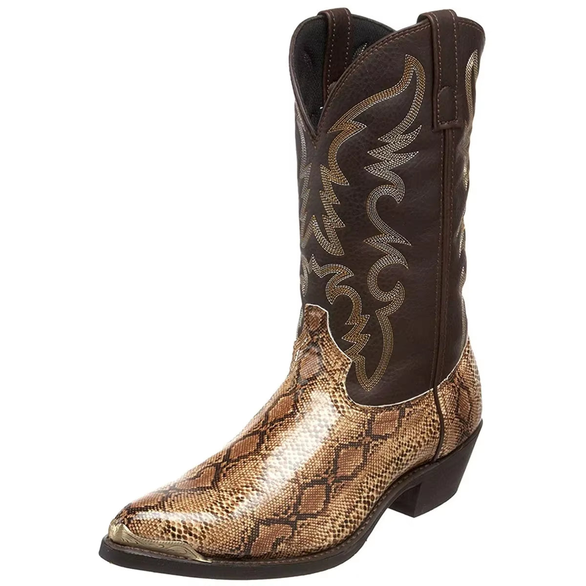 Cowboy Boots Brown Faux Leather Shoes Retro Men Boots Embroidered Western Big Size 46 47 48 Ethnic Boots Motorcycle Boots
