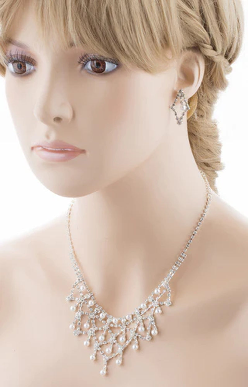 Elegant Bridal Wedding Jewelry Set with Crystal Rhinestones and Pearls