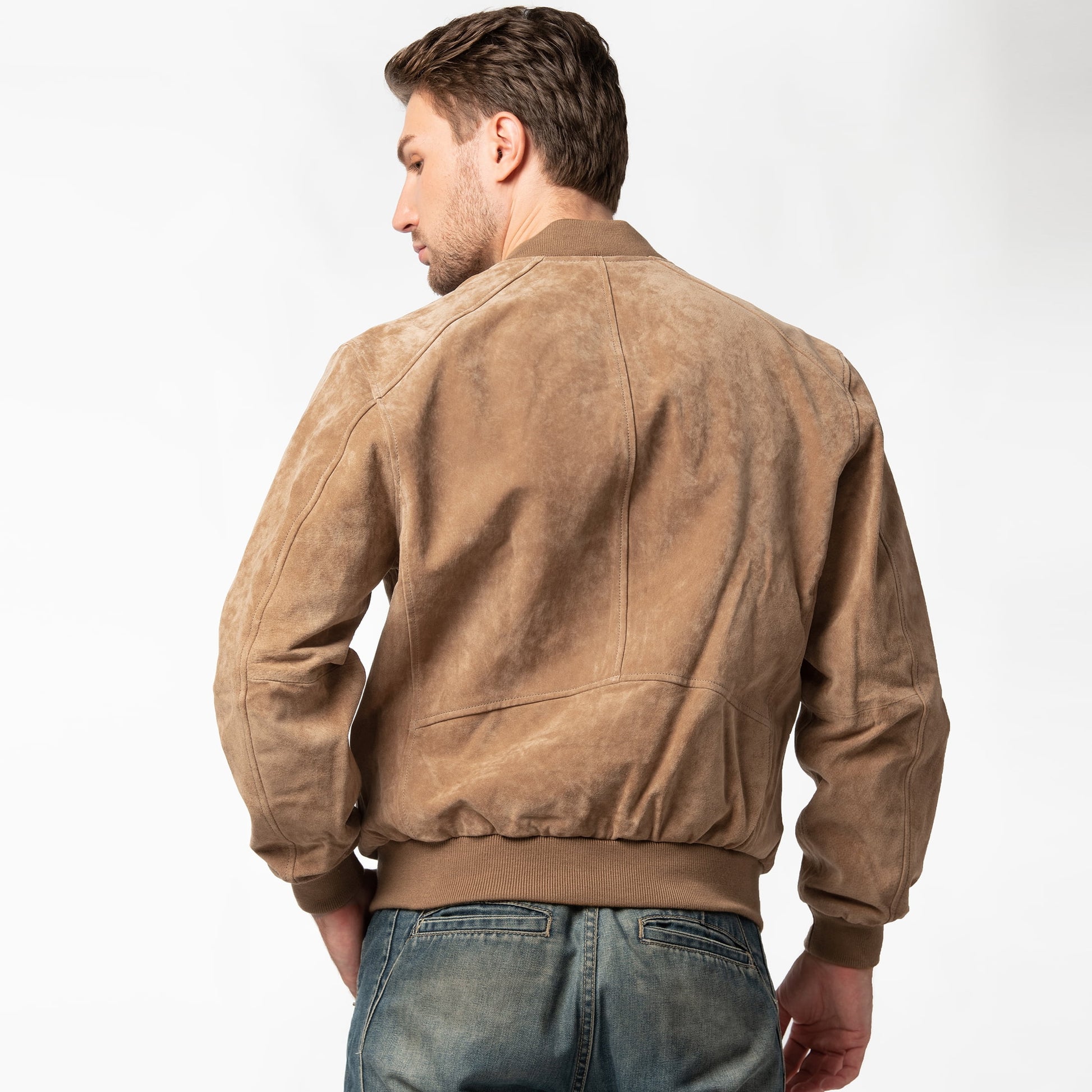 Men'S Baseball Leather Jacket Vintage Bomber Suede Jackets (3XL, Cognac)