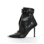 Belt Buckle Front Zipper Fashion Show Short Boots Women'S Autumn Winter New Pointed Metal Decoration Red High Heels Ankle Boots