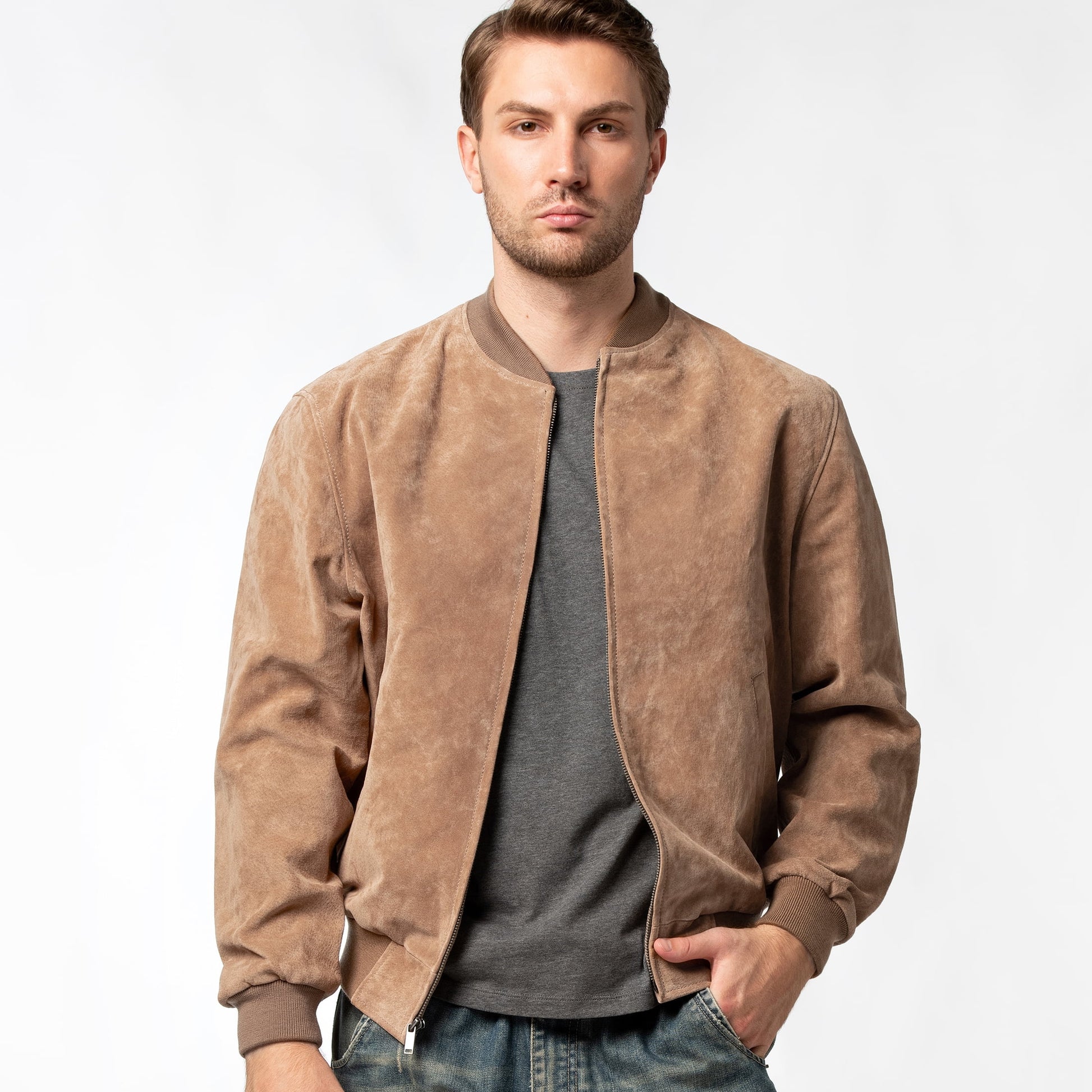 Men'S Baseball Leather Jacket Vintage Bomber Suede Jackets (3XL, Cognac)