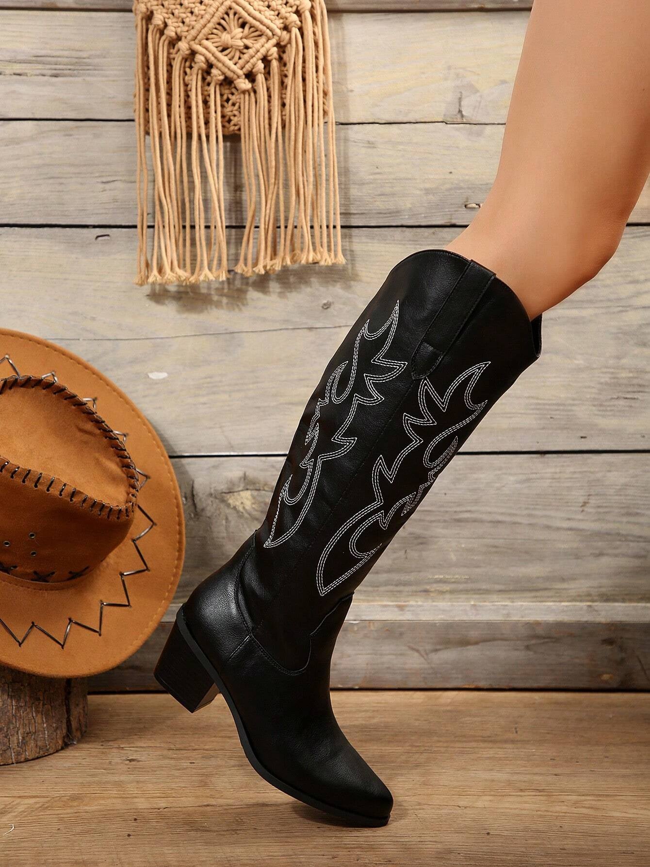 Western Style Embroidered Retro Knight Boots Outdoor Spring/Autumn Footwear, Cowboy Boots for Women