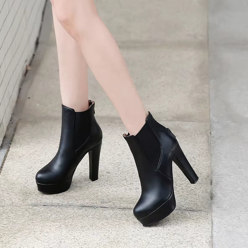 Fashion Women'S Ankle Boots Platform Sexy High Heels Short Boot for Women Black White Heels Party Shoes Ladies Large Size 48 50