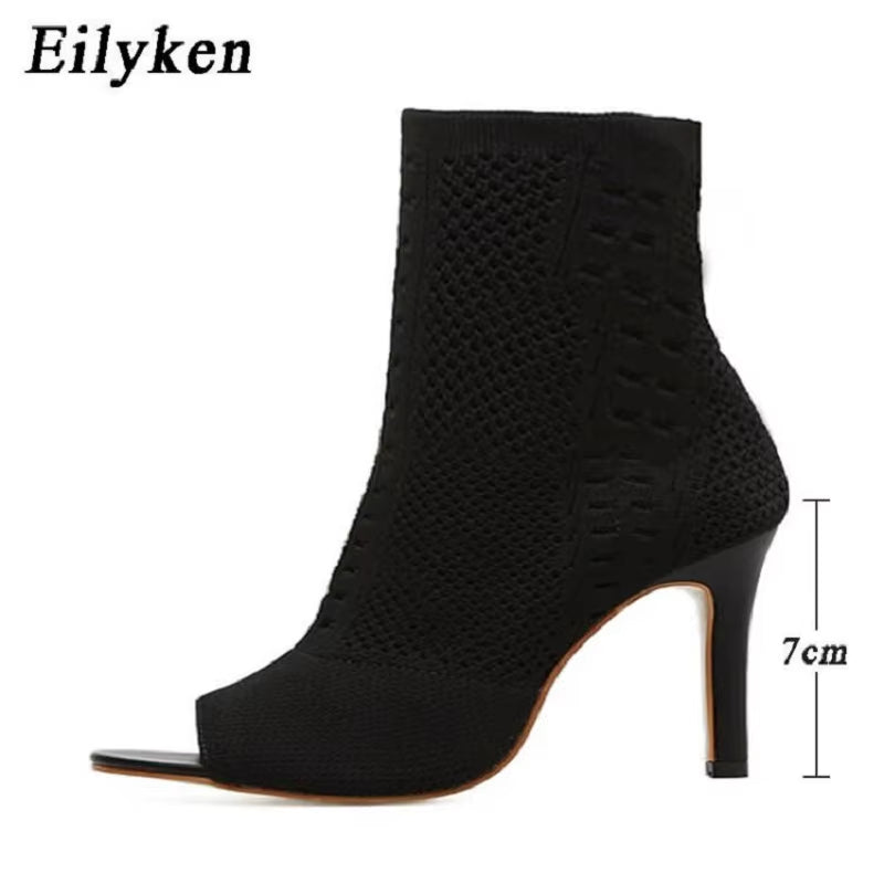 New Style Peep Toe Ankle Boots Stretch Women Fabric Out Breathable Booties Sexy Dance Pole Ladies Pumps Shoes