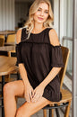 Heimish Full Size Frill round Neck Cold Shoulder T-Shirt plus Size