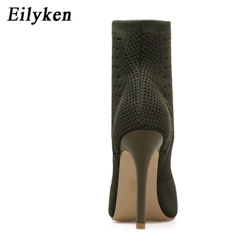 New Style Peep Toe Ankle Boots Stretch Women Fabric Out Breathable Booties Sexy Dance Pole Ladies Pumps Shoes