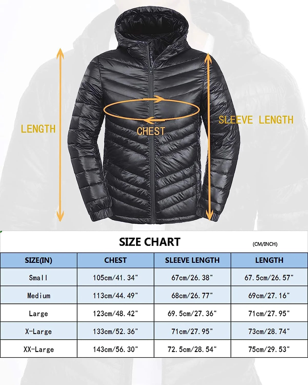 Men'S Packable Insulated Warm Hooded Puffer Long Sleeve down Jacket Winter Coat, Black-L