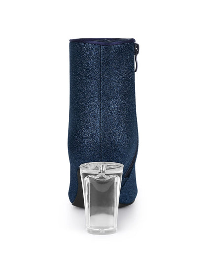 Allegra K Women'S Clear Block Heel Glitter Prom Ankle Booties