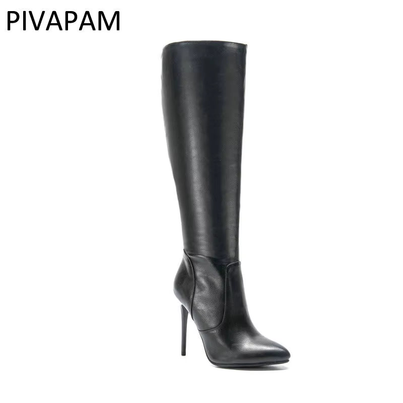 Womens Winter Boots Stiletto High Heels Pointed Toe Thigh High Boots Black Brown Knee High Shoes Fashion Autumn Winter Shoes