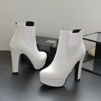 Fashion Women'S Ankle Boots Platform Sexy High Heels Short Boot for Women Black White Heels Party Shoes Ladies Large Size 48 50