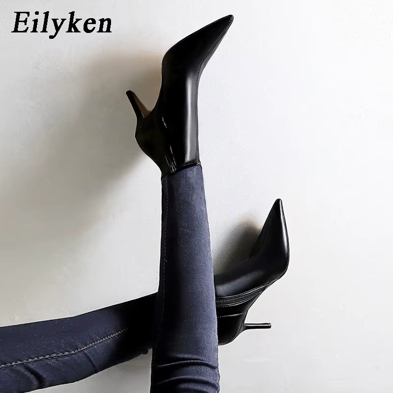 2025 New Women Winter Zipper Ankle Boots Sexy Stiletto High Heels Shoes Fashion Pointed Toe Party Ladies Pumps