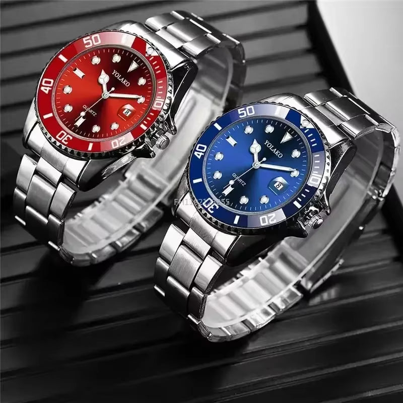 Men Watch Luxury Quartz Watch Business Watches Blue Dial Calendar Men Stainless Steel Band Fashion Male Wrist Watch Clock