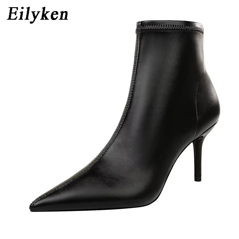 2025 New Women Winter Zipper Ankle Boots Sexy Stiletto High Heels Shoes Fashion Pointed Toe Party Ladies Pumps