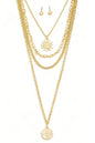 Stunning Layered Chain Sun Pendant Necklace with Matching Ball Earrings Set