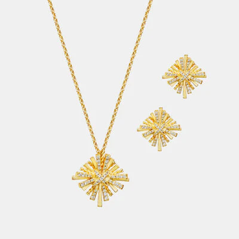 Radiant Starburst Gold-Plated Earrings & Necklace Set - Elevate Your Elegance!