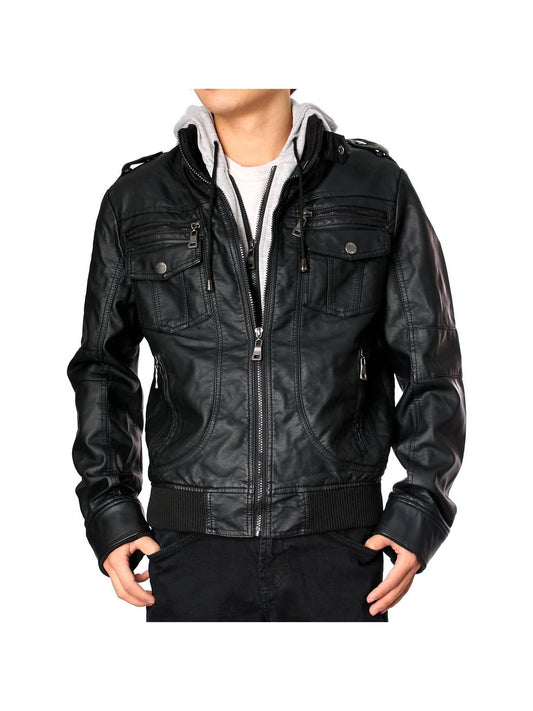 Designer Men'S Faux Leather Jacket - M1-Black-Xl